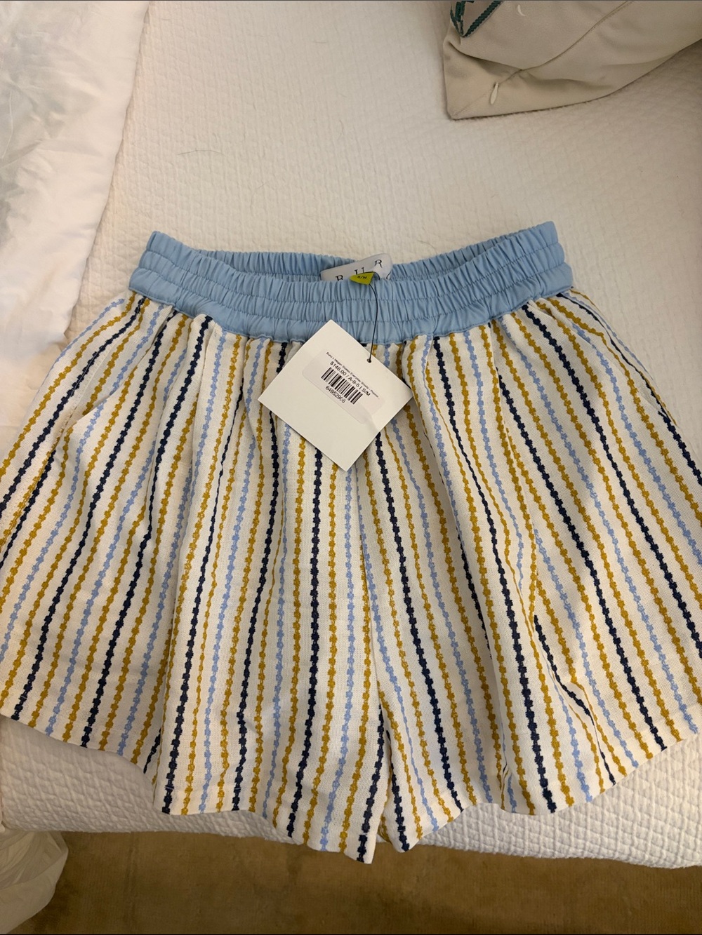NWT BURU Striped Blue & Yellow Women’s Elastic-Waist Shorts